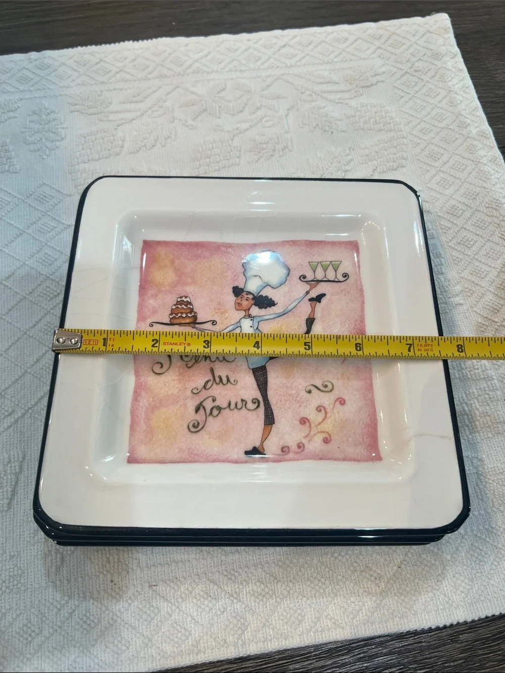 Vintage Brunelli Female Chefs 7¾” Square Salad/Dessert Plates– Made in Italy